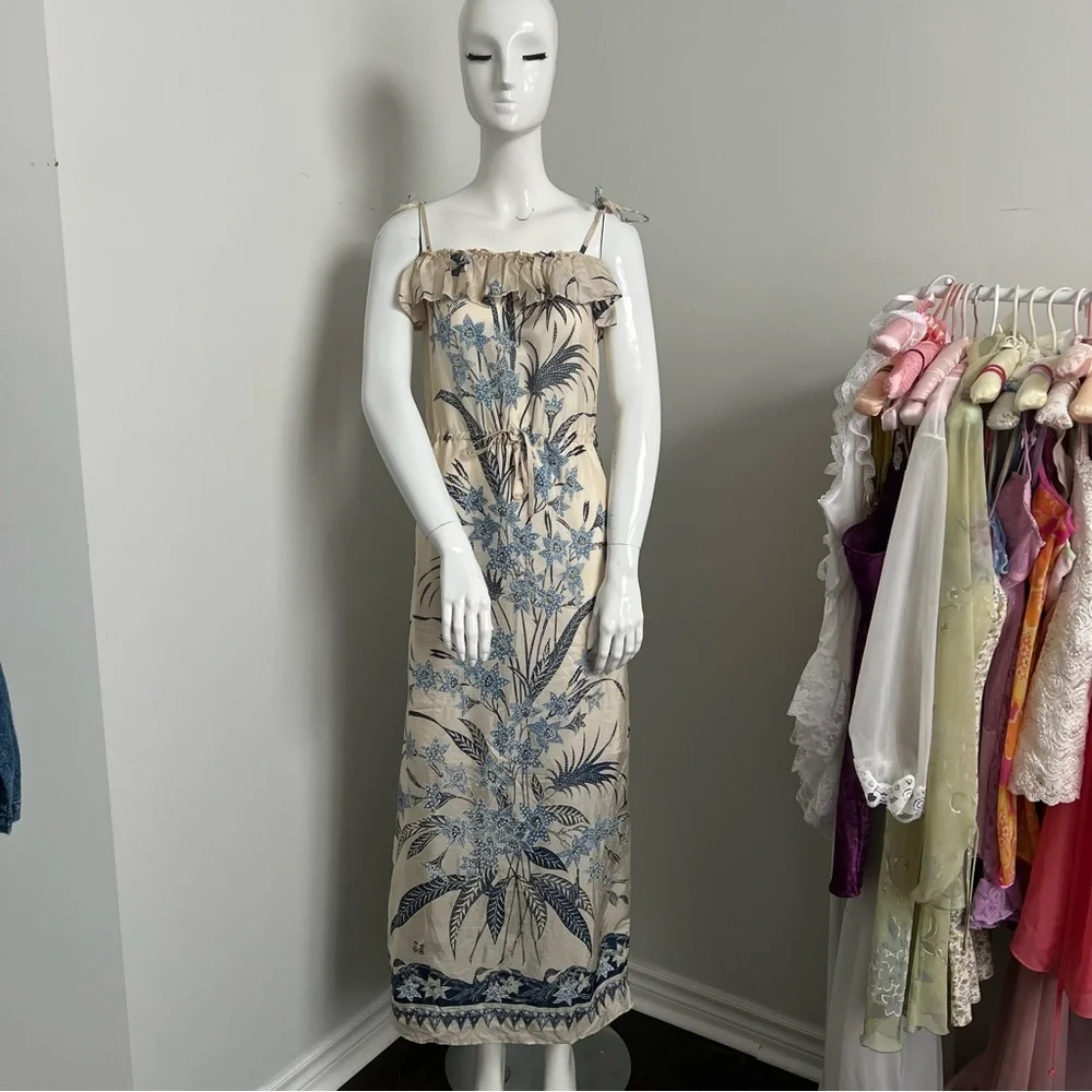 Zara 100% Silk Blue Floral Midi Sundress | Boho Summer Dress | XS - Picture 4 of 12